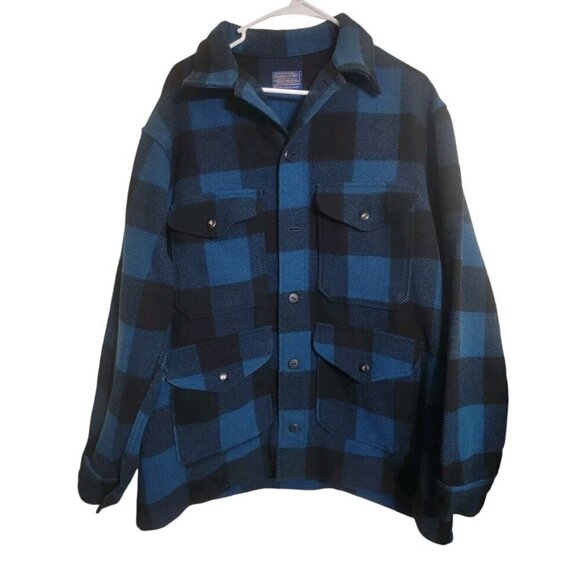 Pendleton Jacket Men L Blue Mackinaw Plaid Preppy Western Cruiser Gorpcore USA